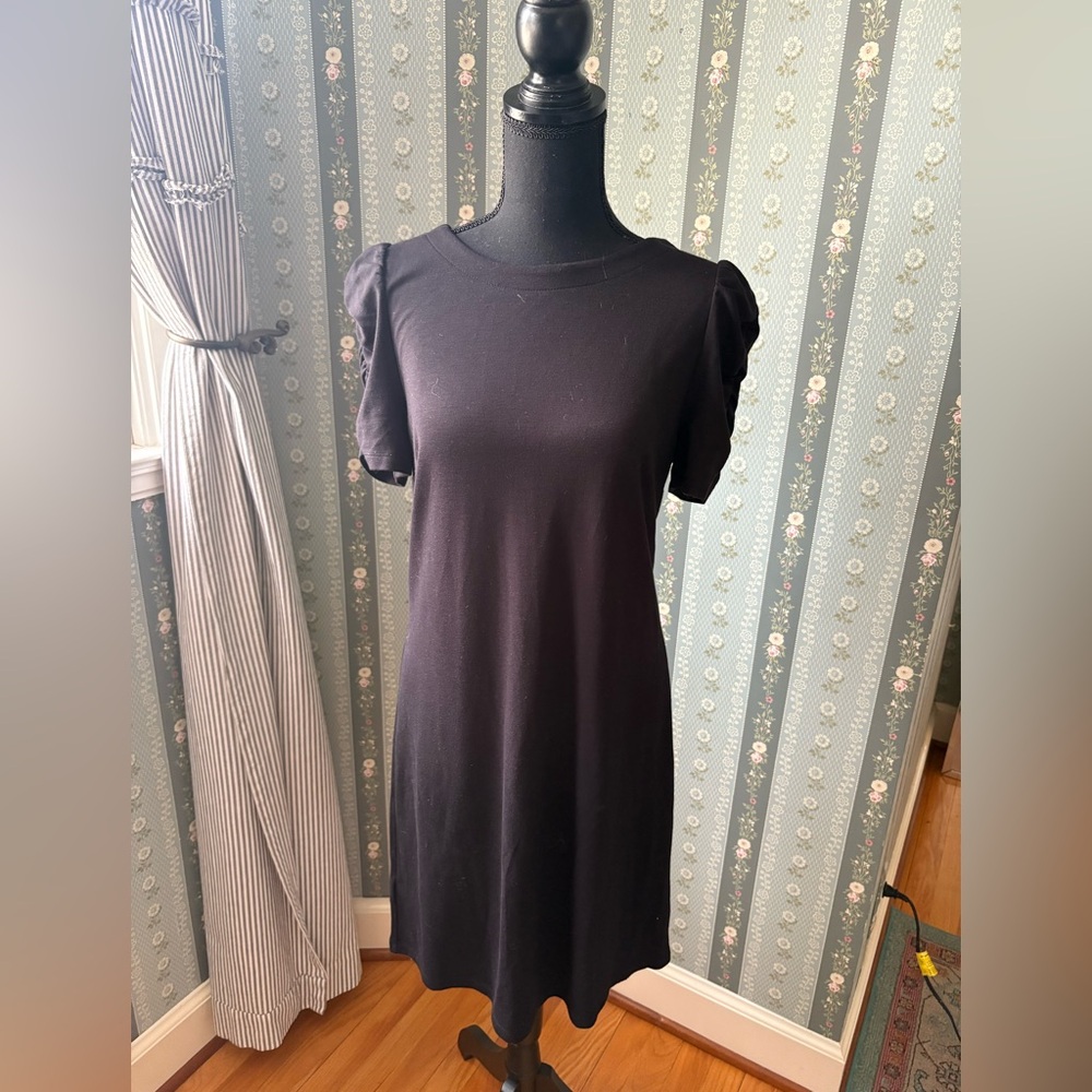 LOFT NWT Black Sheath Dress with Puff Sleeves